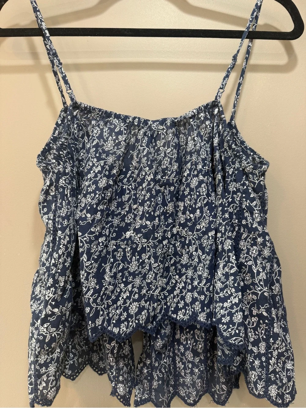 Navy Floral Spaghetti Strap Top with front ties